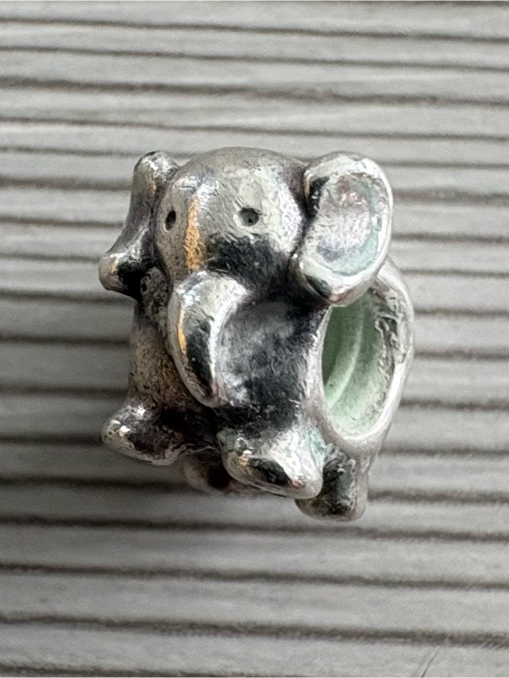 Pandora Silver Elephant Charm Bead with Mint Green Core